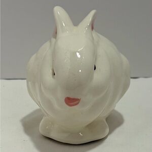 Glossy White Ceramic Bunny Figurine with Pink Ear Detail